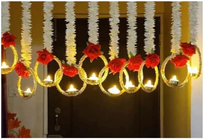 Lamansh marigold candle holder LAMANSH® Decorative Round Hanging Gota candle holder stand attached to jasmine & rose garlands / decoration for diwali 🔆 & navratri festive events