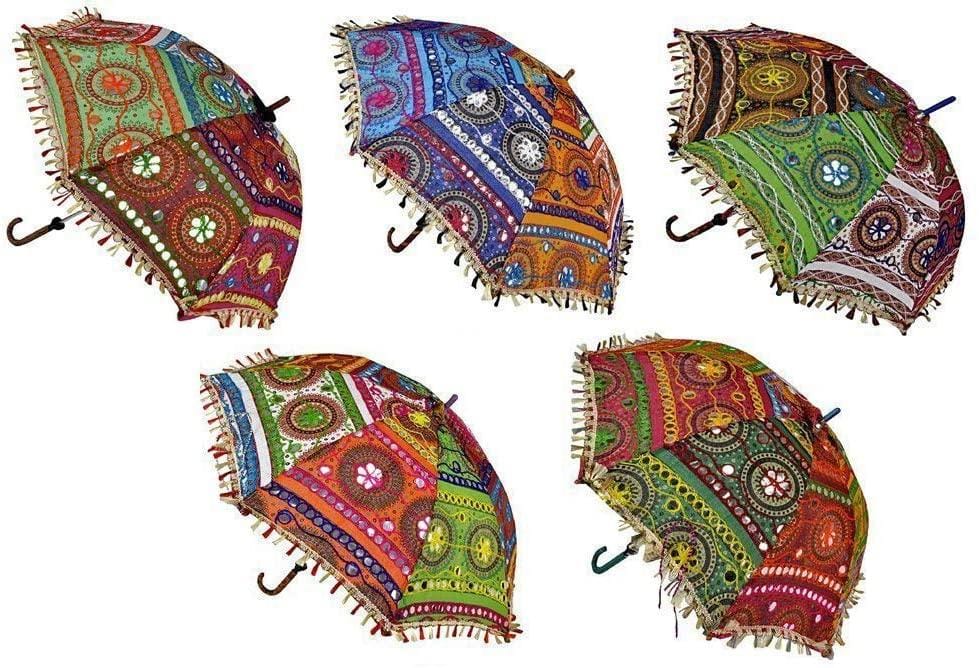 LAMANSH Multicolor / Cotton / 5 LAMANSH® (Pack of 5) Handmade Sun Protection Rajasthani Umbrella Handicrafted / Backdrop Event Decoration Umbrella