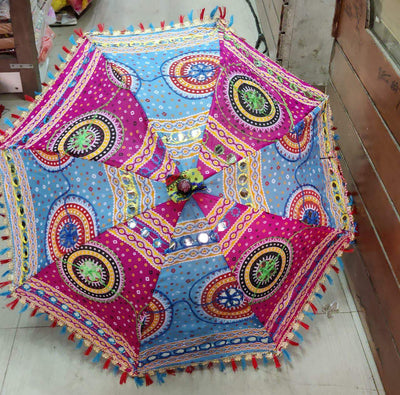 LAMANSH Multicolor / Cotton / 5 LAMANSH® (Pack of 5) Handmade Sun Protection Rajasthani Umbrella Handicrafted / Backdrop Event Decoration Umbrella