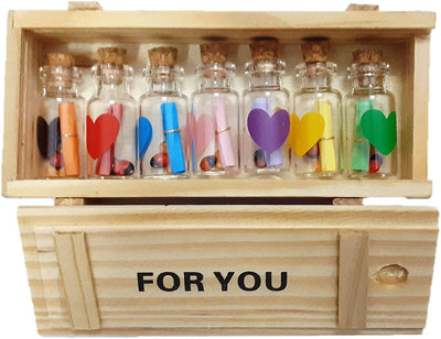 LAMANSH Multicolor / Wooden , Glass / 1 LAMANSH® Glass Wood Message Pill Bottle with Wooden Box, 7 Pieces, Multicolour