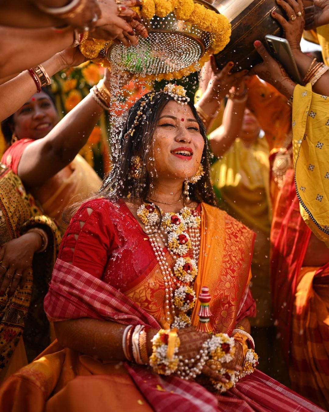 LAMANSH® 🌺 Yellow White Red Bridal Floral Jewellery Set for