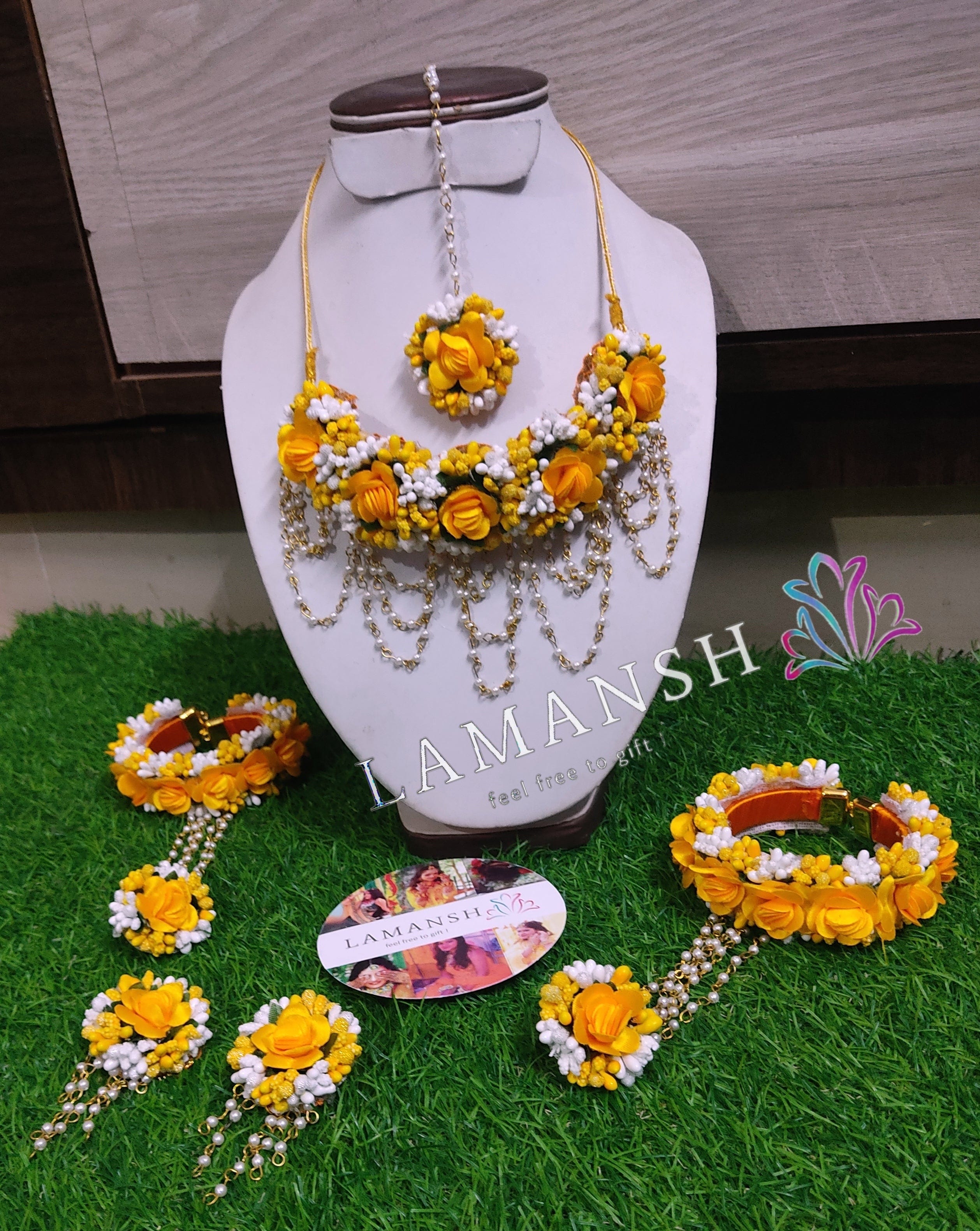 LAMANSH® Artificial Flower 🌺 Jewellery Set for Haldi Mehendi Floral Necklace set