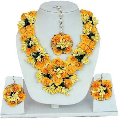 LAMANSH Necklace , Earring, Maangtika Set Multicolor / Free Size / Bridal Style New Jaipur Handicraft Artificial Flower Jewellery Set