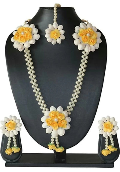 Lamansh Necklace, Earring, Maangtika Set Yellow / Free size / Haldi Lamansh 🌺🌻🌹🌷 Flower Jewellery Set