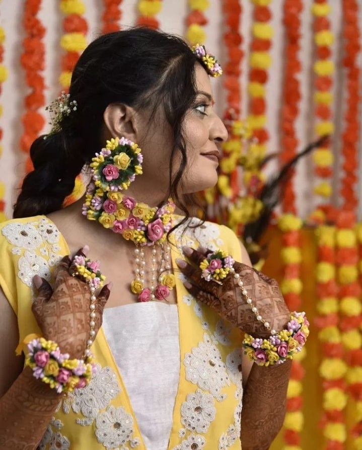 LAMANSH® Flower Jewellery for Haldi Mehndi Set For Women, Girls