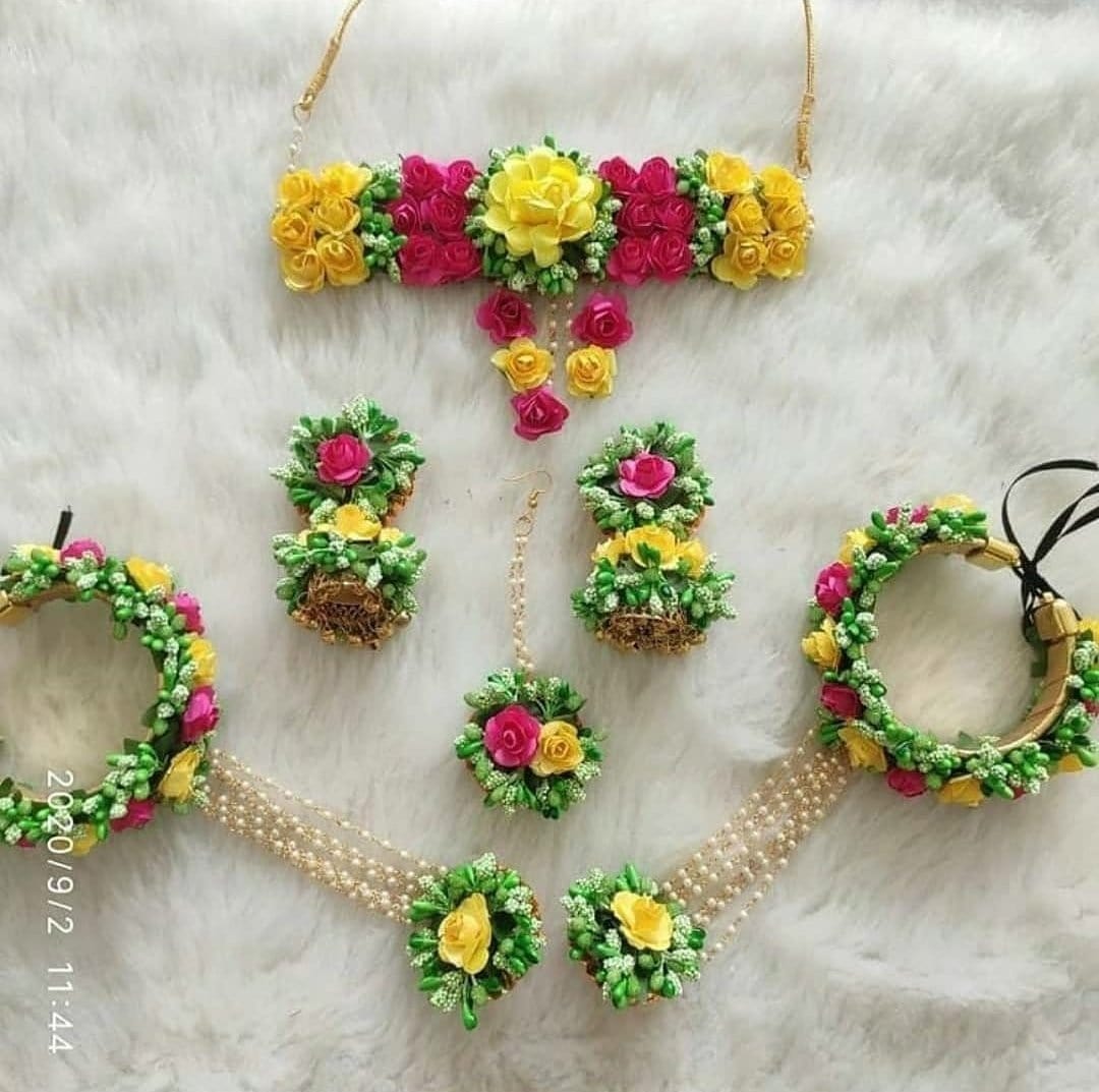 Jewelry Amazon Haldi Jewellery Red And Golden Flower Necklace Set