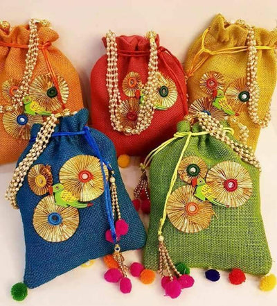 LAMANSH Potli Bag Multicolor / Fabric / 6 LAMANSH®( Pack of 6) 7*9 inch Potli Bag Work Wedding potli for Ladies Gift for Women Handbags Traditional Indian Wristle1t with Drawstring Ethnic Embroidery Women's Fashion Potli