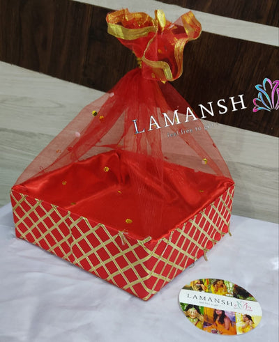 LAMANSH Red / Cardboard, Gota / 10*10 Inch LAMANSH®(10*10 inch) Pack of 10 Gota Line Checked Design Hampers , Fancy Storage Basket for Wedding/Fruit/Dry fruit