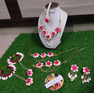 Lamansh shells Jewellery LAMANSH® Shells 🐚 X Floral 🌺 Jewellery Set for Bridal Haldi & Mehendi ceremony
