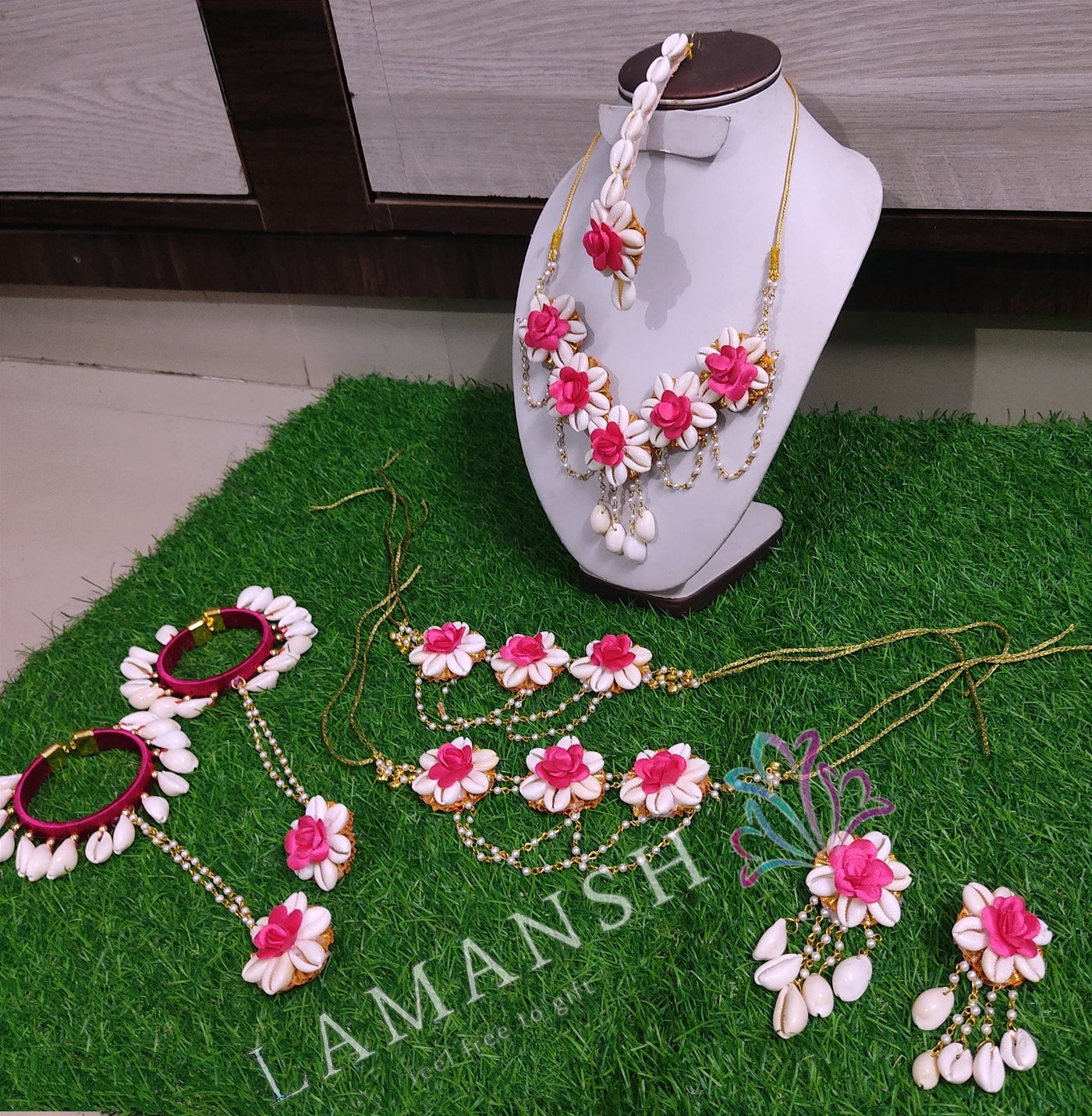 Lamansh shells Jewellery LAMANSH® Shells 🐚 X Floral 🌺 Jewellery Set for Bridal Haldi & Mehendi ceremony