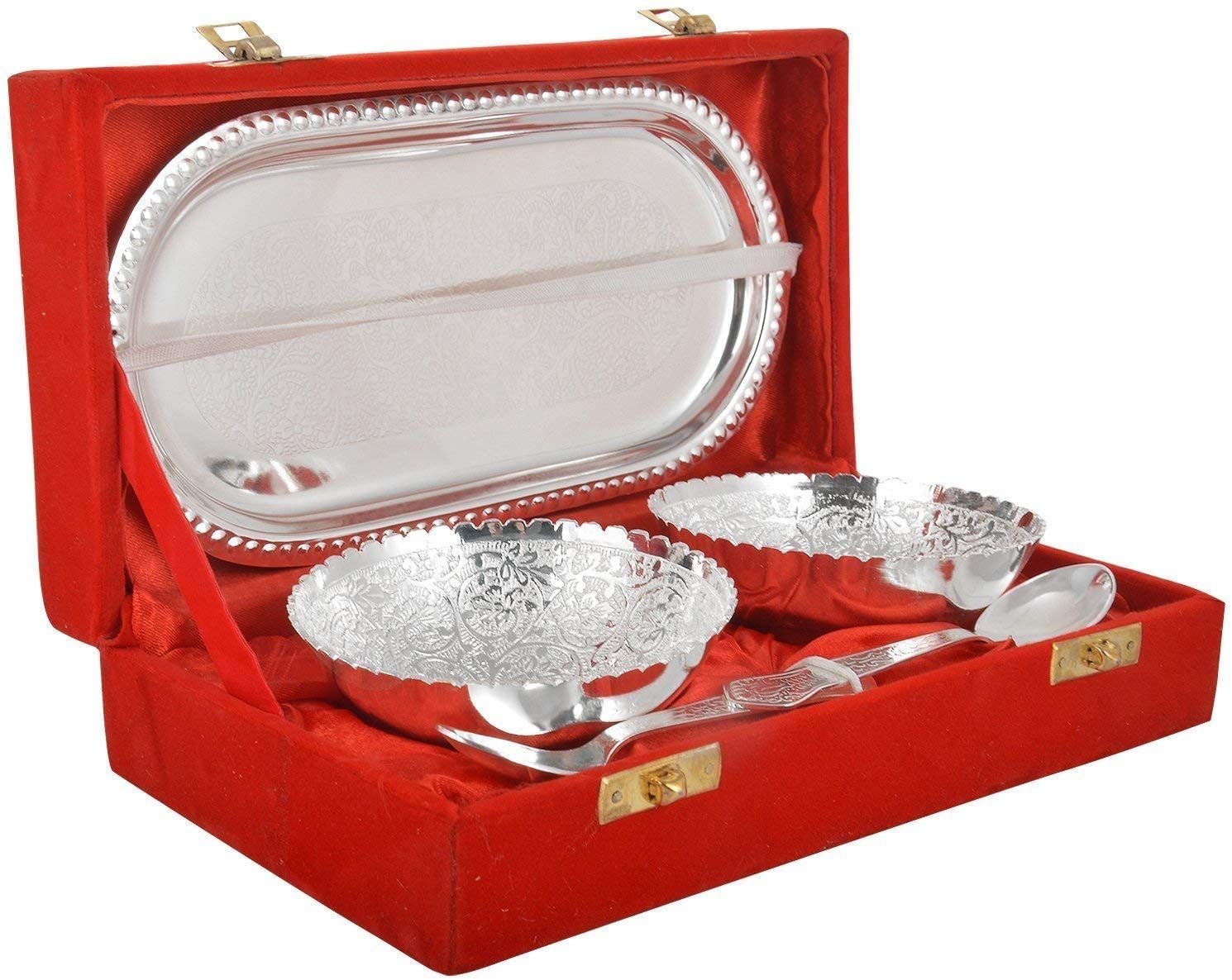 LAMANSH Rich Silver Plated Metal Bowl and Tray set best for return gifts in wedding German silver gift 🎁 products