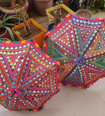 LAMANSH umbrella LAMANSH® Decorative Rajasthani Umbrella for Diwali decoration Umbrella Mehndi Decor Umbrella Party decor / Mirror work designer umbrella's