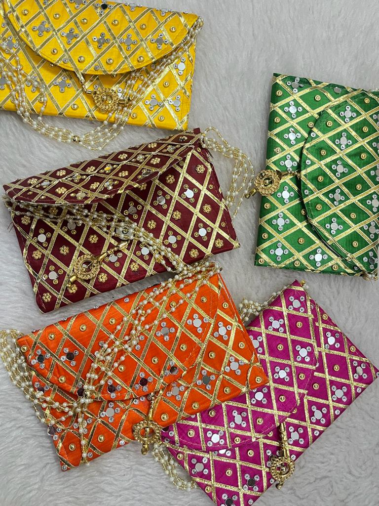 LAMANSH® (8*5 inch) Gota Patti Mirror work satin wedding envelopes