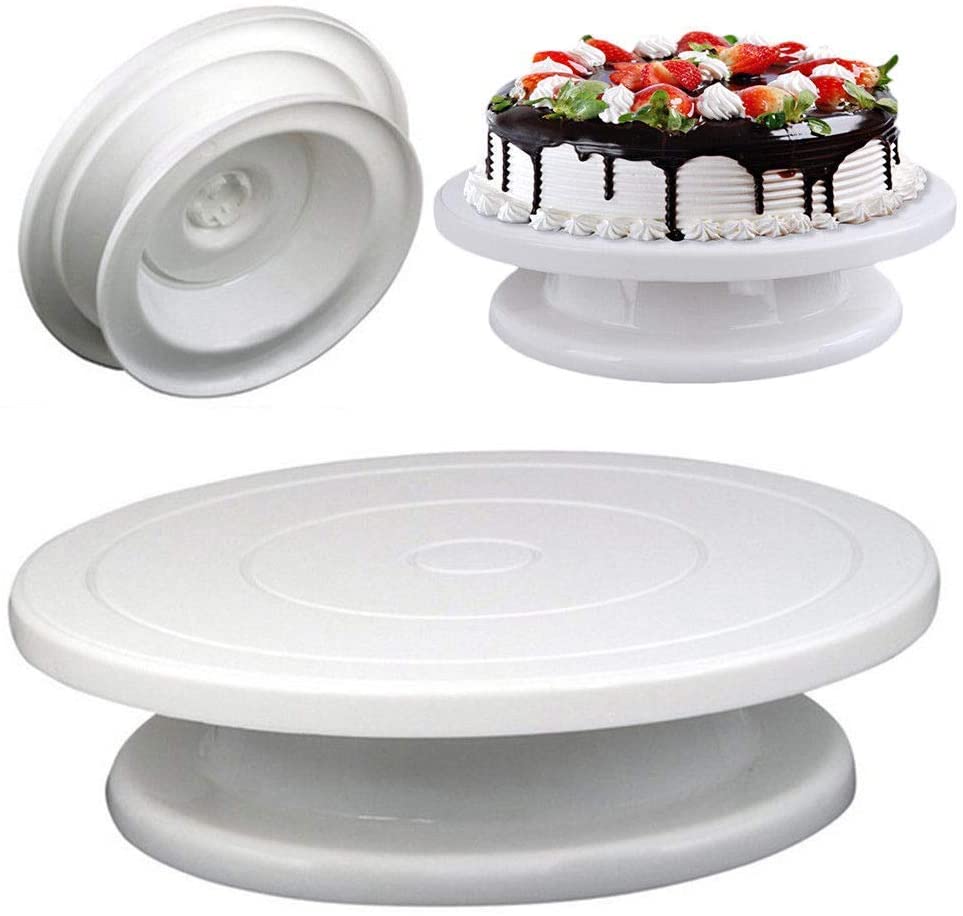 LAMANSH® Plastic Rotating Cake Decorating Revolving Turntable Baking Stand  360 Degree Rotator White
