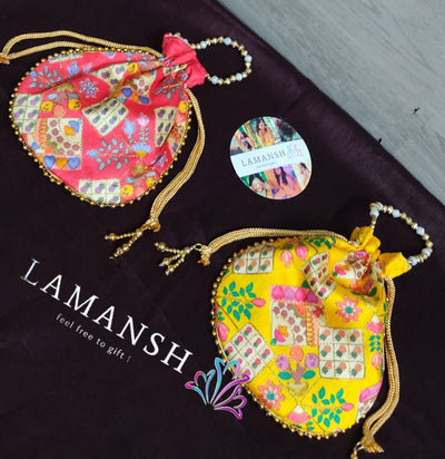 LAMANSH ® Women's Potli Bag LAMANSH 6*8 inch Designer Printed Fabric Women's Potli Bag For gifting / Royal Potli Bag Bridal Purse Women handbag Shagun & Gifts