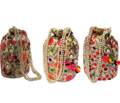LAMANSH ® Women's Potli Bag LAMANSH Women's Potli(Set of 3, Multicolored)