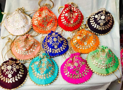 LAMANSH ® Women's Potli Bag Pack of 10 / Multicolor / Cotton LAMANSH® (Pack of 10) Women's Potli Bag For gifting / organza party favour gift bags  /Potli Bag for women with Zari Work