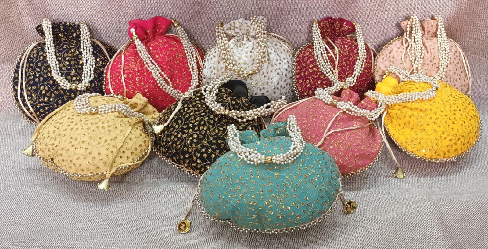 LAMANSH® 20 pcs (8×9 inch) Fabric Golden Sequin Embroidered Potli Bags  Potli hand bags for Gifting 🎁 Favours