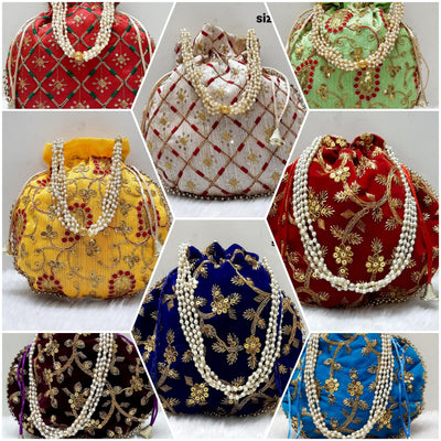 LAMANSH ® Women's Potli Bag Pack of 5 LAMANSH (8*12 inch) Pack of 5 Pcs Potli bags for women handbags traditional Indian Ethnic Embroidery Fashion Potli