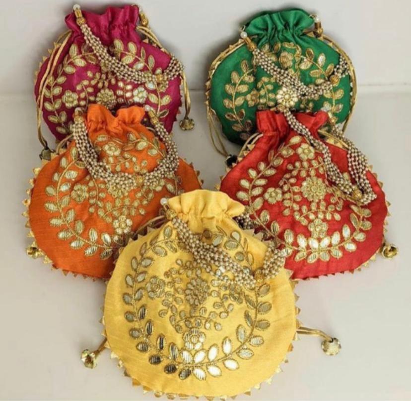 LAMANSH Pack of 5 ( 7*9 inch) Women's Potli Bag For gifting / Royal Velvet Potli Bag Bridal Purse Women handbag Shagun & Gifts