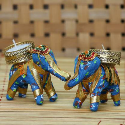 New Jaipur Handicraft Candle Holders Elephant 🐘Diya Stand Packed in Organza Gift 🎁 Potli bag | Gift combo for Wedding Favors , Pooja Return Gifts & Baby Shower