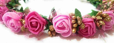 New Jaipur Handicraft Flower Tiara 😇 Pink-Green / Engagement / Birthday LAMANSH® Hair Accessories Antique Wedding Tiara Hair Accessory Set / Flower Tiara
