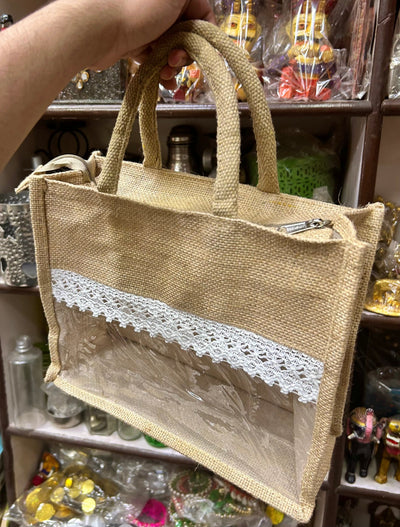 100 Rs each on buying 50 pcs / WhatsApp at 8619550223 to order 🏷️ jute gift bags LAMANSH Transparent Fancy Jute bags for wedding return gifts 🎁 | 10*12*4 inch size (video attached)