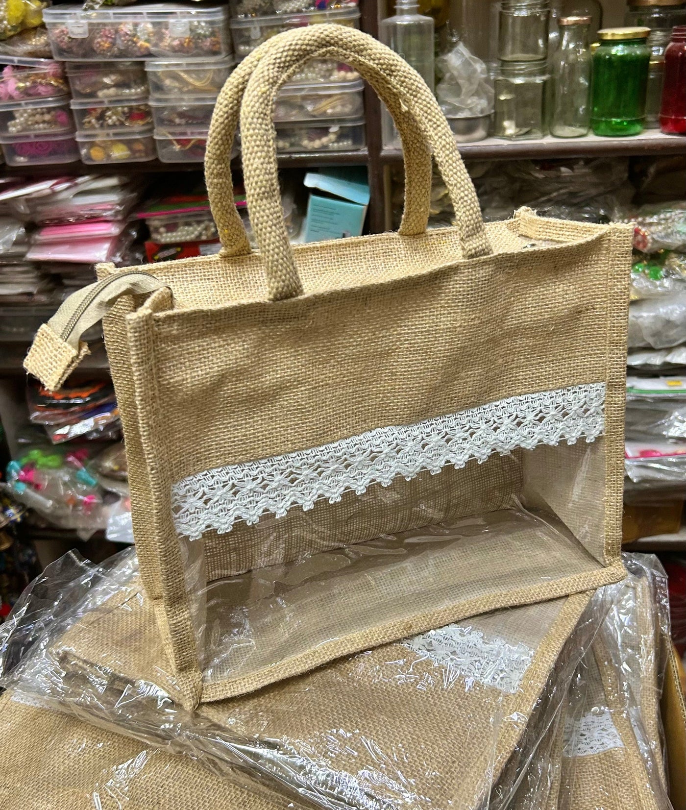 100 Rs each on buying 50 pcs / WhatsApp at 8619550223 to order 🏷️ jute gift bags LAMANSH Transparent Fancy Jute bags for wedding return gifts 🎁 | 10*12*4 inch size (video attached)