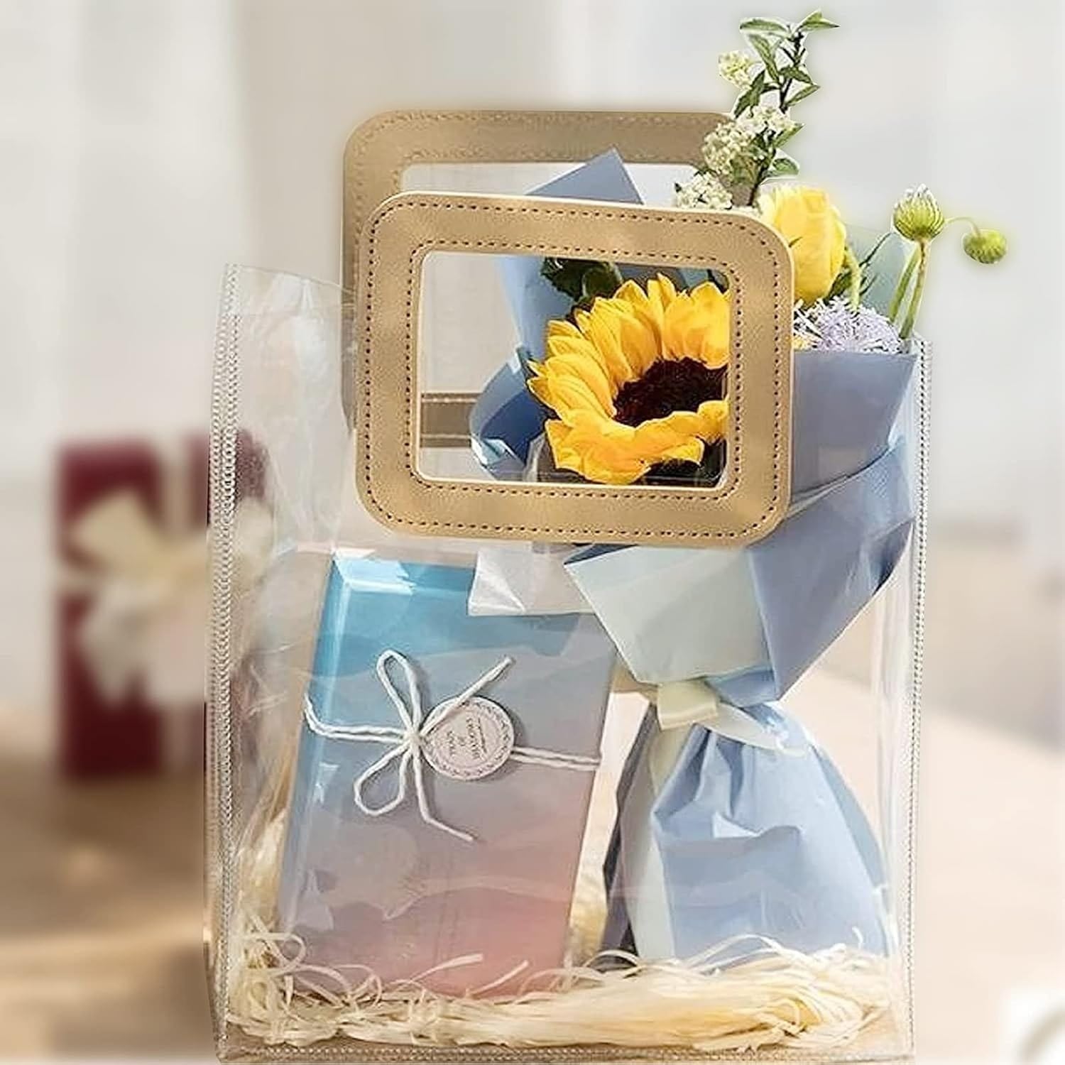 PVC Transparent Gifts bags with leather handle (Available in 4 sizes ...