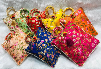 100 Rs each on buying 🏷 50+ qty | Call 📞 at 8619550223 gift hand bag LAMANSH Floral 🌸 embroidery hand bags for haldi mehendi sangeet wedding return gifts 🎁 / Pooja or festival ceremony favours