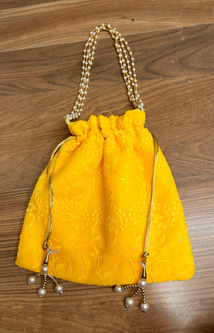 LAMANSH (Size 8*8 inch) Chikankari Potli bags for women lucknavi potli  bags for favours in haldi Mehendi ceremony