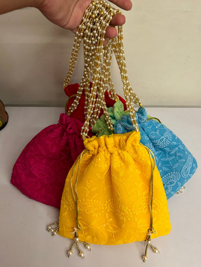 100 Rs each on buying 🏷 50+ qty | Call 📞 at 8619550223 Women's Potli Bag LAMANSH (Size - 8*8 inch) Chikankari Potli bags for women / lucknavi potli bags for favours in haldi Mehendi ceremony