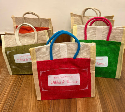 100 rs each on buying 75+ pcs / WhatsApp at 8619550223 to order 🔥 jute gift bags 1 Custom Printed Jute Gift Bags 10 × 9.5 × 4 " Traditional Jute Return Gifts 🎁 Bags for Festive & Wedding ceremony | Gift packing bags (Pack of 25 pcs)