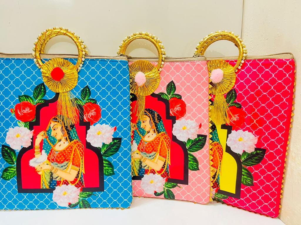 LAMANSH® Royal Rani Gift bags with gota chudi handle , Pom Pom & Tasse ...