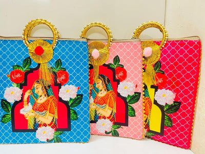 100 Rs each on buying 🏷in bulk | Call 📞 at 8619550223 rani gift bag LAMANSH® Roual Rani Print Gift 🎁 bags with gota chudi handle , Pom Pom & Tassels work | Bags for Return Gifting 🎁 in Indian wedding & Puja ceremony