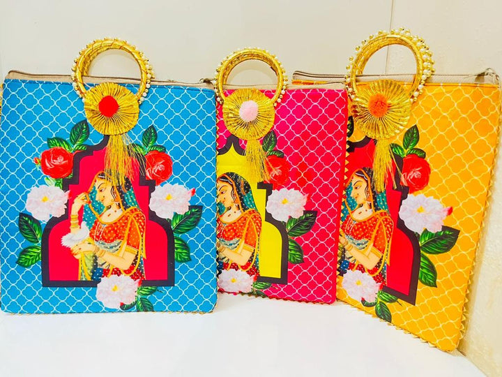 LAMANSH® Royal Rani Gift bags with gota chudi handle Pom Pom