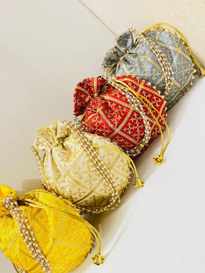 100 Rs each on buying 🏷in bulk | Call 📞 at 8619550223 Women's Potli Bag LAMANSH® (9*9 inch) Embroidered Potli bags for Bridesmaids Giveaways in Haldi Mehendi Sangeet ceremony🎁
