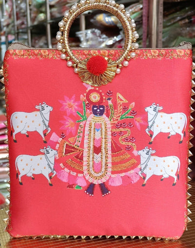 100 Rs each on buying 🏷in bulk | Call 📞 at 8619550223 Women's Potli Bag LAMANSH® Shreenath ji 🙏 hand bags for festival puja giveaways | Shrinath ji Print potli bags for return gifting in Wedding & Religious functions