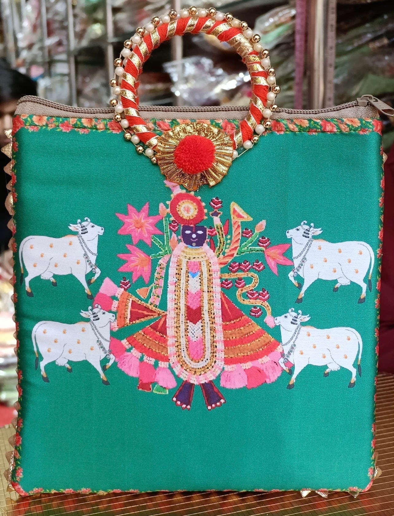 100 Rs each on buying 🏷in bulk | Call 📞 at 8619550223 Women's Potli Bag LAMANSH® Shreenath ji 🙏 hand bags for festival puja giveaways | Shrinath ji Print potli bags for return gifting in Wedding & Religious functions