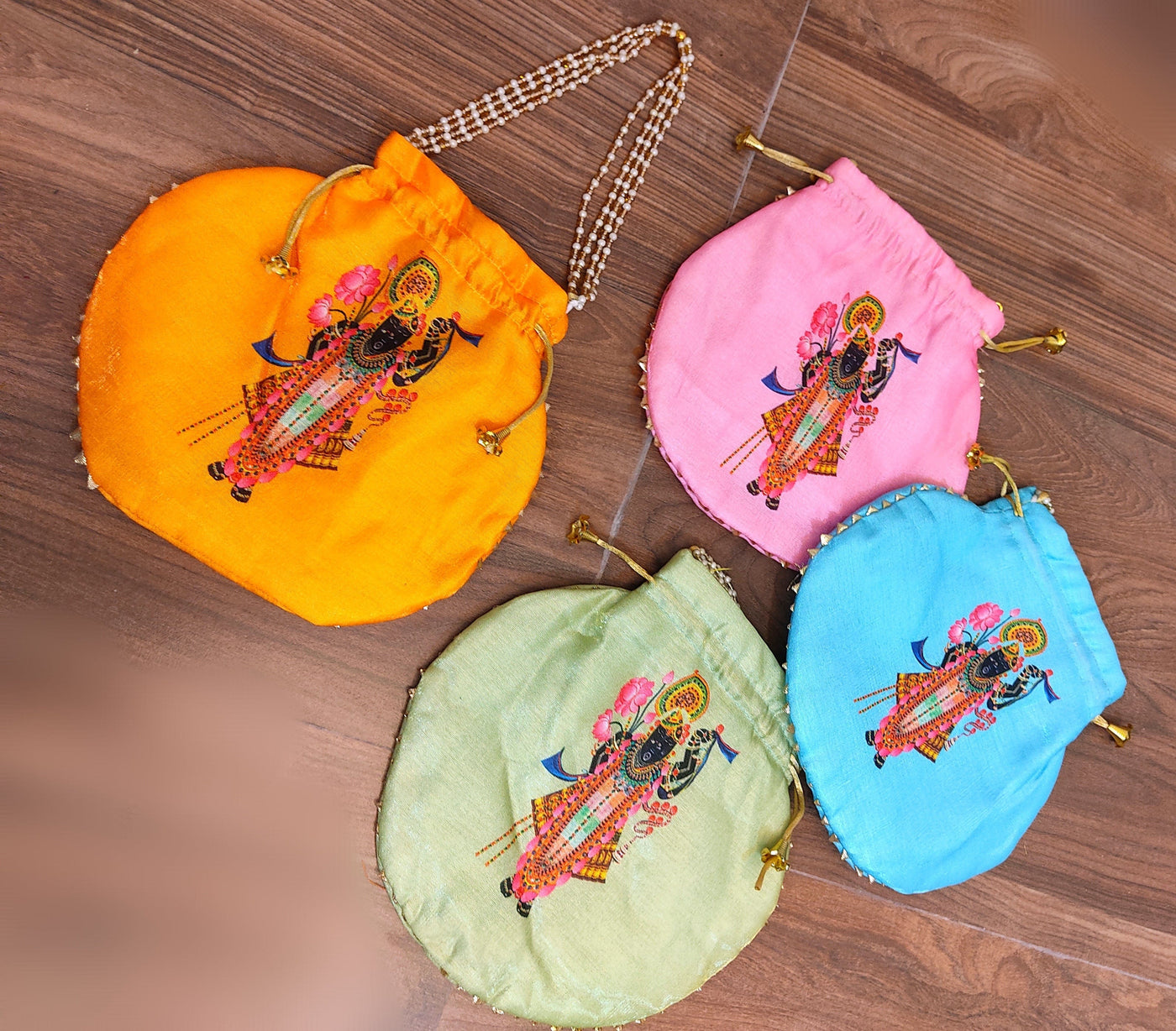 100 Rs each on buying 🏷in bulk | Call 📞 at 8619550223 Women's Potli Bag LAMANSH® Shreenath ji 🙏 potli bags for festival puja giveaways | Shrinath ji Print potli bags for return gifting in Wedding & Religious functions