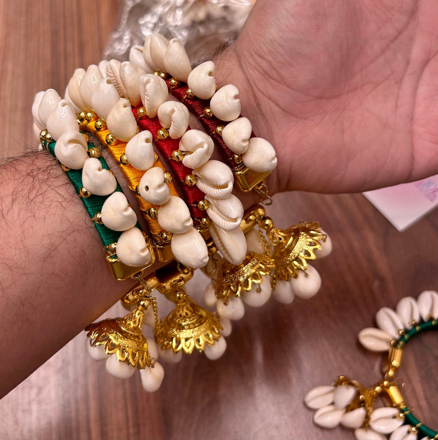 LAMANSH Flower Shell Jewellery LAMANSH® (Free size) Shells 🐚 Jhumka Bracelets Kade Bangles Hathphool for Bridesmaid Giveaways in haldi mehendi sangeet & weddings