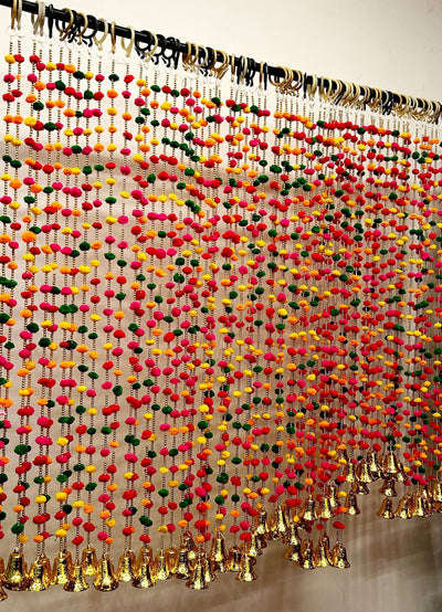12 rs each hanging on buying 200+ hangings / WhatsApp at 8619550223 to order 🏷️ pom pom hangings LAMANSH 3.5 ft Decorative Pom Pom hangings with bells 🔔 for haldi mehendi wedding festival event decoration