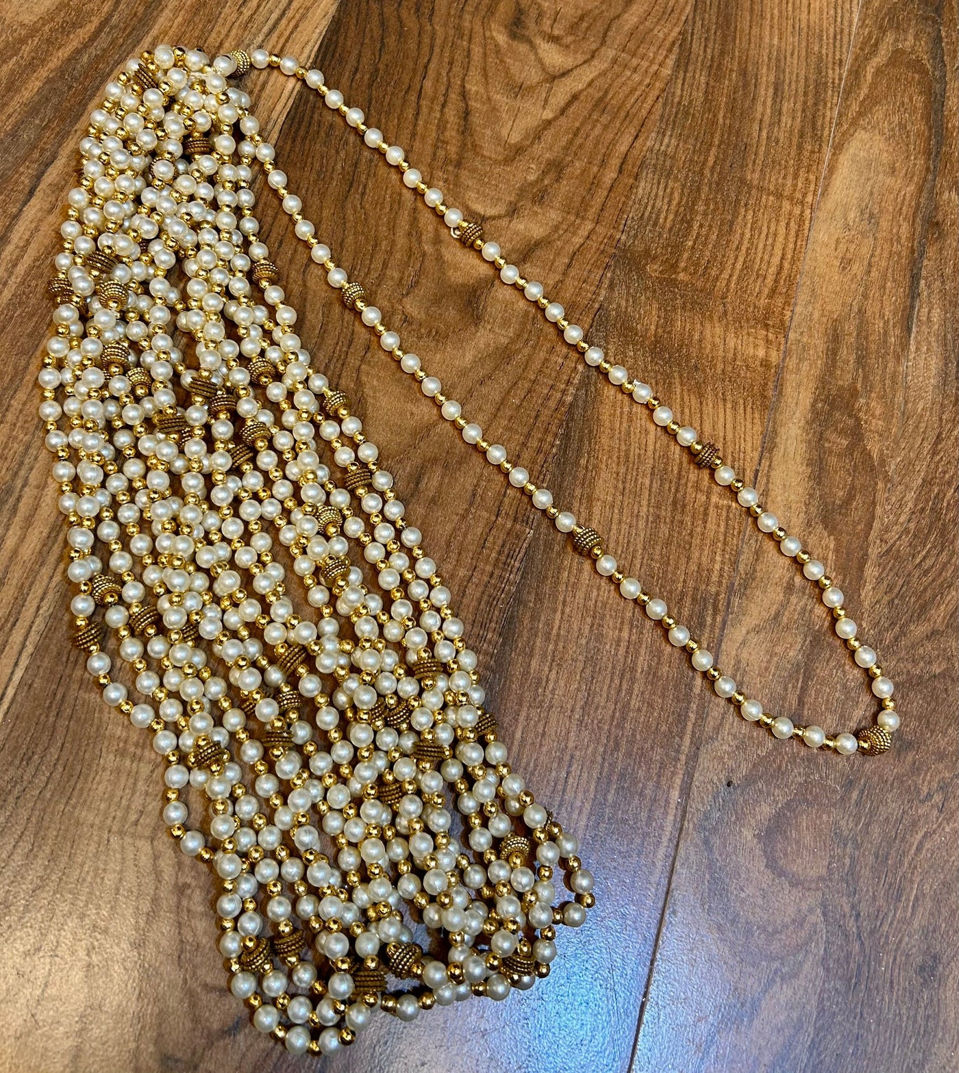 12 Rs each on buying 150+ pcs / WhatsApp at 8619550223 Barati Swagat mala 50 LAMANSH Pack of 50 Gold White Pearl Barati Swagat Moti Mala / Dupatta / Stole For Weddings, Perfect for Guest Welcome