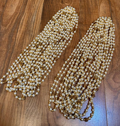 12 Rs each on buying 150+ pcs / WhatsApp at 8619550223 Barati Swagat mala 50 LAMANSH Pack of 50 Gold White Pearl Barati Swagat Moti Mala / Dupatta / Stole For Weddings, Perfect for Guest Welcome