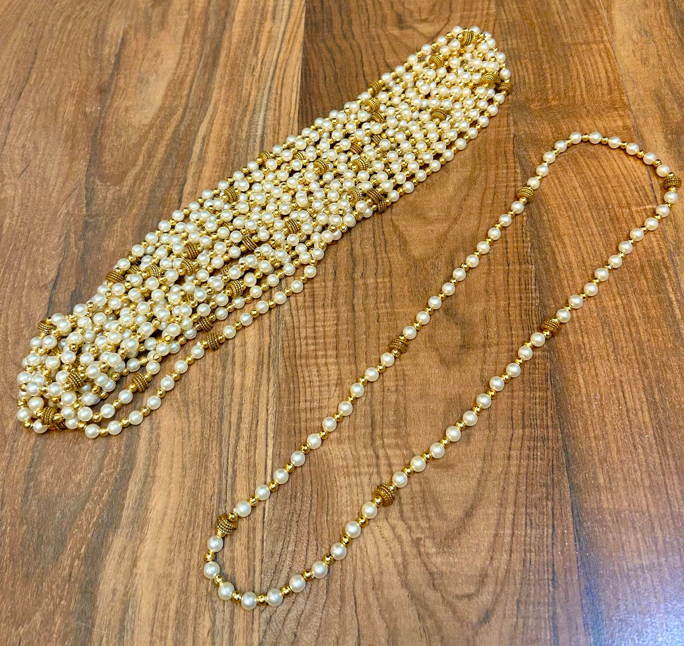 12 Rs each on buying 150+ pcs / WhatsApp at 8619550223 Barati Swagat mala 50 LAMANSH Pack of 50 Gold White Pearl Barati Swagat Moti Mala / Dupatta / Stole For Weddings, Perfect for Guest Welcome