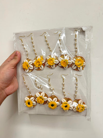 12 Rs each on buying 150+ pcs / WhatsApp at 8619550223 Floral 🌺 Giveaways LAMANSH Shells Floral Maangtika's for haldi mehendi favors giveaways for bridesmaids (Pack of 10)