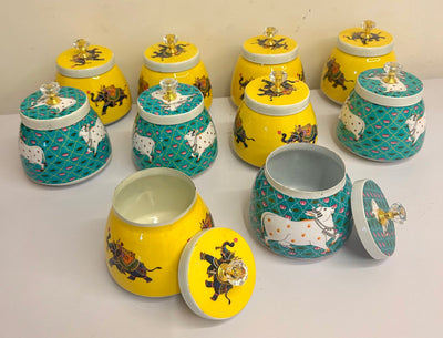 120 Rs each on buying 25+ pcs / WhatsApp at 8619550223 to order 🔥 Pichwai jars Pichwai Floral metal meenakari jars for festival Diwali, Navratri, Pooja, Wedding return gifting 🎁 and favours (video attached)