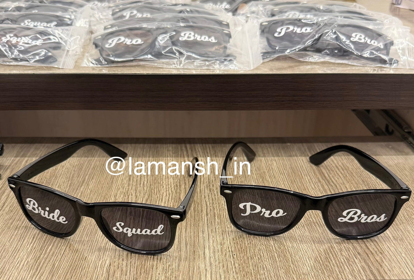 120 Rs each on buying 25+ pcs / WhatsApp at 8619550223 to order 🏷️ Sunglasses Wedding sunglasses 😎🕶️ for barati's guests / PRO BROS & Bride Squad goggles for welcome barat swagat