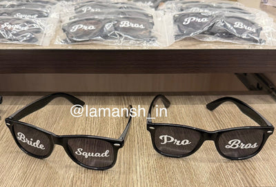 120 Rs each on buying 25+ pcs / WhatsApp at 8619550223 to order 🏷️ Sunglasses Wedding sunglasses 😎🕶️ for barati's guests / PRO BROS & Bride Squad goggles for welcome barat swagat