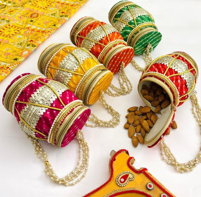 120 Rs each on buying 35+ pcs / WhatsApp at 8619550223 to order 🔥 Women's Potli Bag Dholak designer potli bags for wedding favours 🎁 / Double side opening potli bags for bridesmaids giveaways in haldi Mehendi ceremony